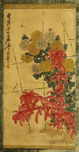 CHINESE SCROLL PAINTING OF FLOWERS A…