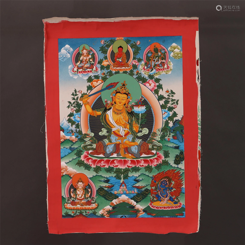 A FINE CHINESE TIBETAN RED EMBROIDER…