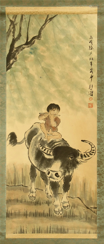 CHINESE SCROLL PAINTING OF COWBOY …