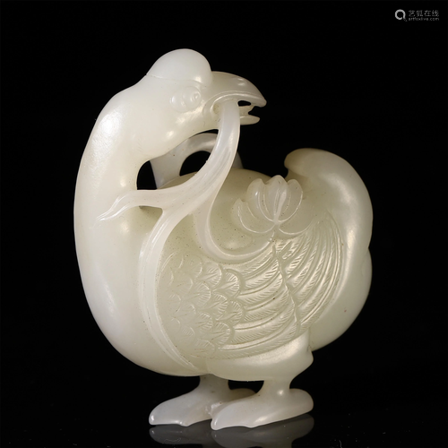 CHINESE WHITE JADE CARVED DUCK SHA…