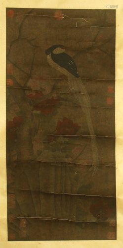 CHINESE SCROLL PAINTING OF BIRD AND F…