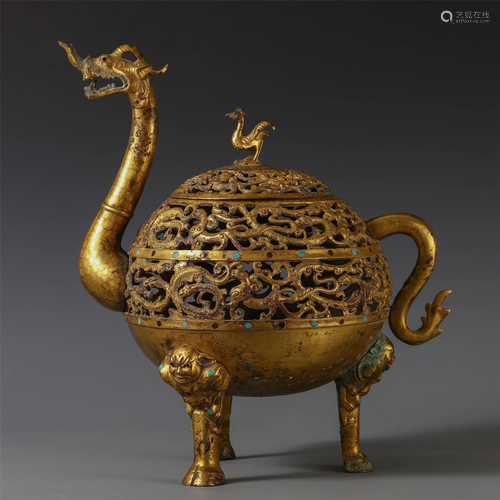 CHINESE GILT BRONZE CARVED OPEN…