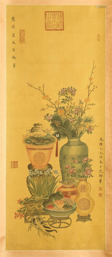 CHINESE SCROLL PAINTING OF FLOWER BL…