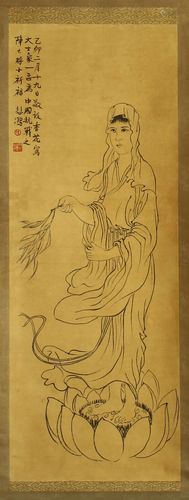 CHINESE SCROLL PAINTING OF STAND GU…