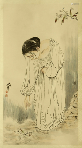 CHINESE SCROLL PAINTING OF BEAUTY IN …