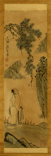 CHINESE SCROLL PAINTING OF SCHOLAR …