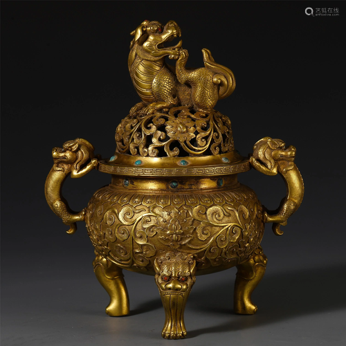 CHINESE GILT BRONZE OPENWORK CA…