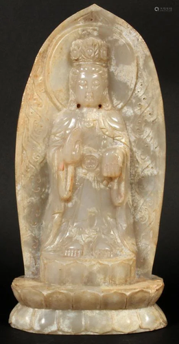 CHINESE OPAL GUAN YIN CARVING, H …