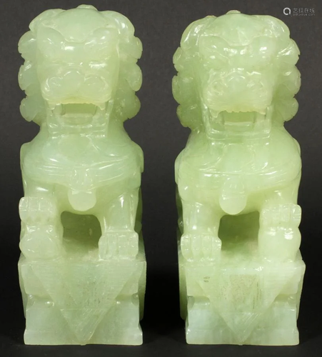 CHINESE JADE FOO DOGS, PAIR, H 5.5