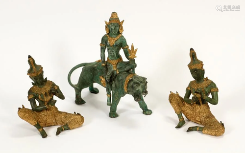 THAI BRONZE FIGURES 20TH. C. 3 PCS.