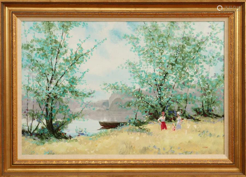 B. LYONE OIL ON CANVAS, PARK SCENE