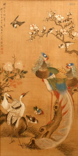 JAPANESE HAND PAINTED SILK SCROLL H 4…