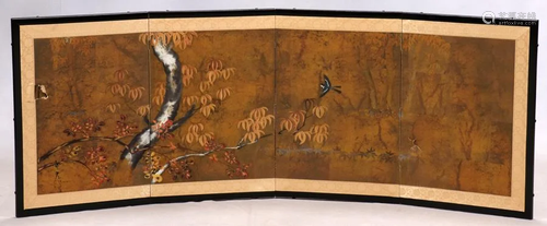 CHINESE HAND PAINTED 4 PANEL SCREEN