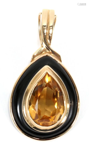 GOLD ONYX & CITRINE TEARDROP PEND…