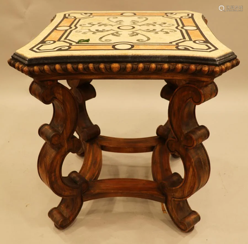 SQUARE CARVED WALNUT TABLE, H 28