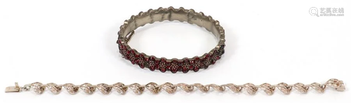 LADY'S GARNET & SILVER BRACELETS, 2 PCS.