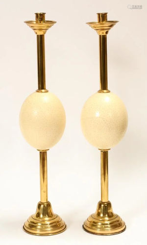 BRASS & OSTRICH EGG CANDLESTI…