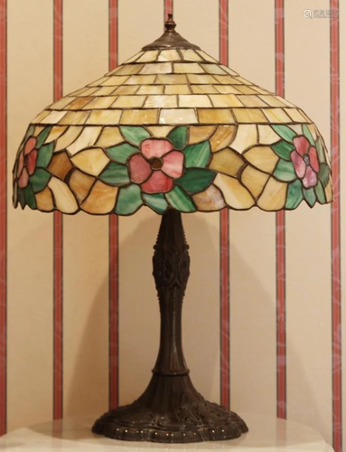 LEADED GLASS TABLE LAMP, C. 1910, H …