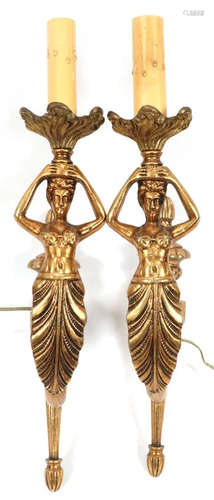 MERMAID FORM BRASS SCONCES, PAIR, H…