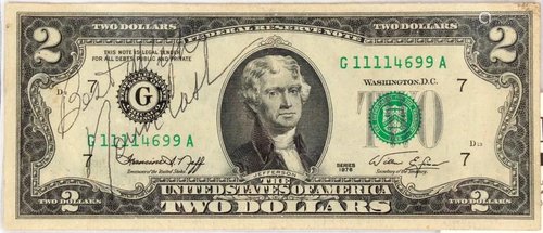 U.S. $2.DOLLAR NOTE AUTOGRAPHED BY …