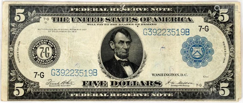 U.S. FED-RESERVE $5.DOL.NOTE BLUE SEAL …