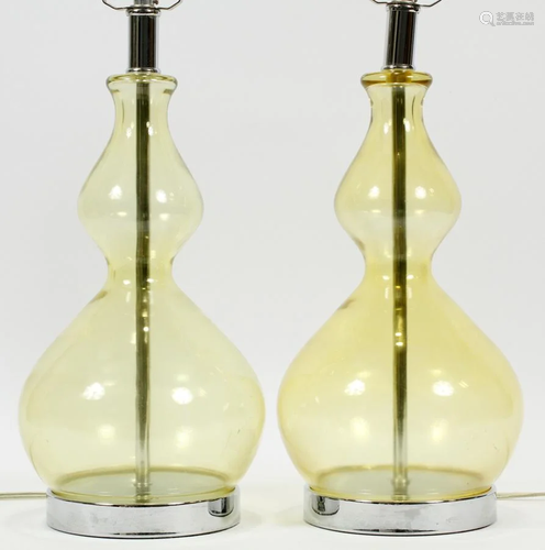 MODERN GLASS LAMPS, PAIR