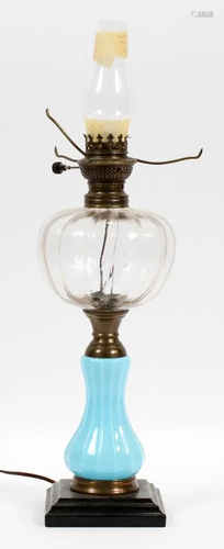 AMERICAN ART GLASS OIL LAMP, C 1850 …