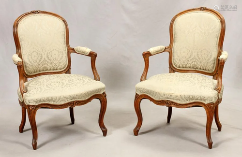 FRENCH WALNUT ARM CHAIRS, CIRCA 180…