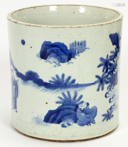 CHINESE BLUE & WHITE BRUSH POT, H 7 3…