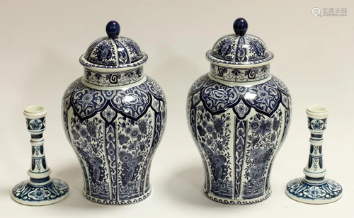 DELFT PORCELAIN COVERED SPICE JARS & C…