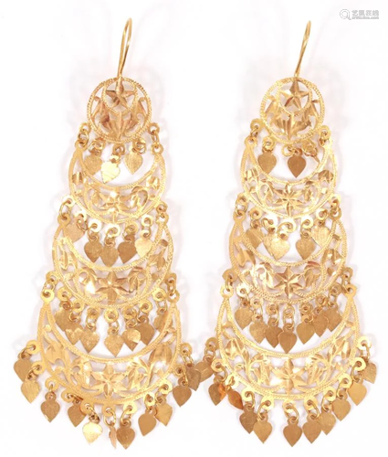 22KT GOLD TIERED EARRINGS, PAIR