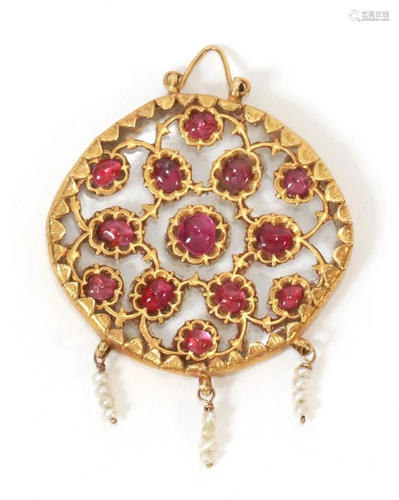 RUBY, PEARL & 22KT GOLD PENDANT