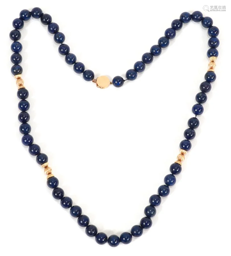 14KT GOLD & LAPIS BEAD NECKLACE, L …