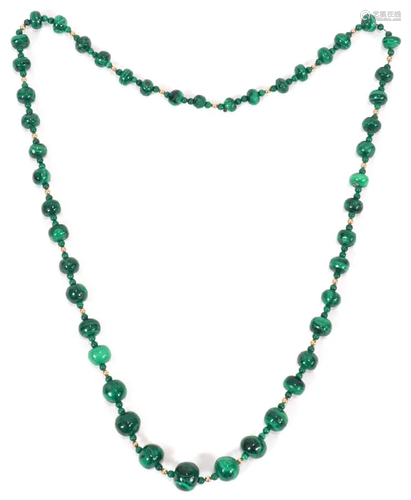 MALACHITE & GOLD BEAD NECKLACE, L…