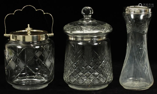 SILVERPLATE & CRYSTAL BISCUIT JARS AN…