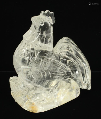 CHINESE CLEAR-QUARTZ CARVED ROOSTER