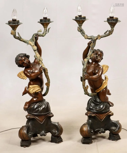 BRONZE, LAMPS, CHERUB MOTIF, PR. H 43