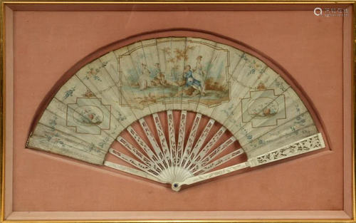 FRAMED FRENCH HAND PAINTED FAN ON …