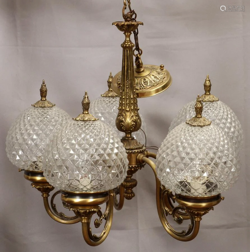 5 LIGHT BRASS CHANDELIER, C. 1960'S -…