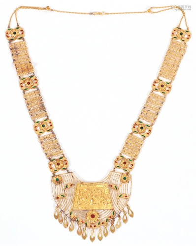 INDIAN, 22KT GOLD & ENAMEL NECKLA…