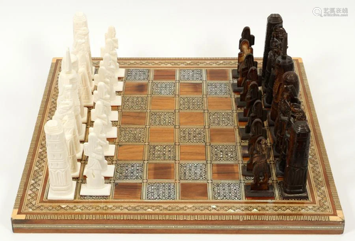 DAMASCUS CARVED BONE CHESS SE…