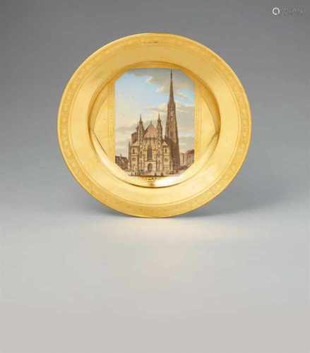 A Vienna porcelain plate with a view of Saint Stephan's CathedralInscribed to the underside 