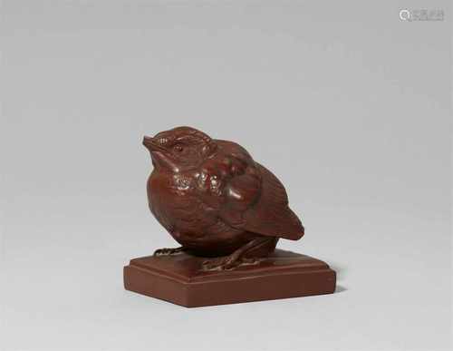 A Cadinen majolica model of a sparrowEngraved to the plinth 