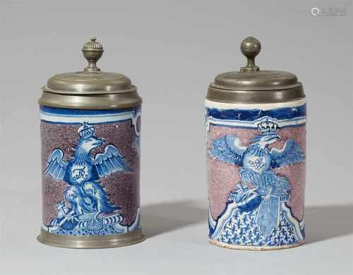 Two Berlin faience tankards commemorating two kingsDecorated with crowned eagles holding the