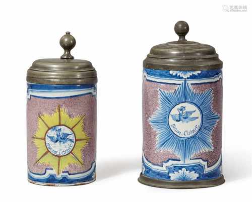 Two Berlin faience tankards with star cartouche motifsDecorated with star-shaped cartouches with