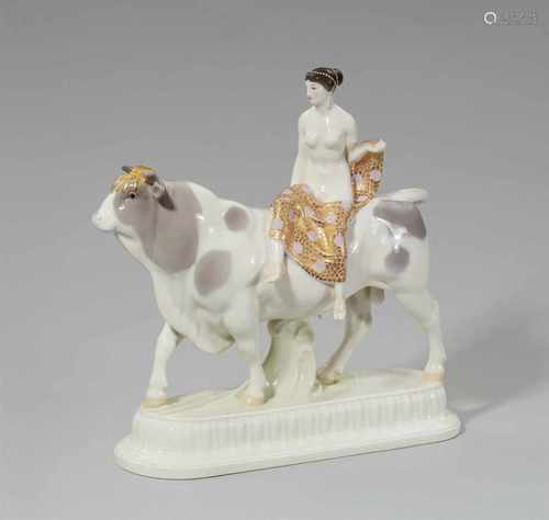 A Berlin KPM porcelain model of the bride as Europa on the bullModel no. 9366. Indistinct stamped