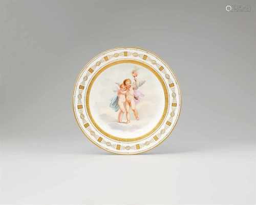 A Vienna porcelain plate with Amoretti as Cupid and PsycheShallow dish painted to the centre with