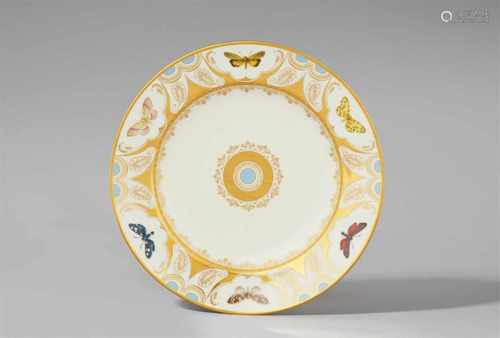 A Vienna porcelain plate with butterfliesShallow dish finely painted with naturalistic butterflies