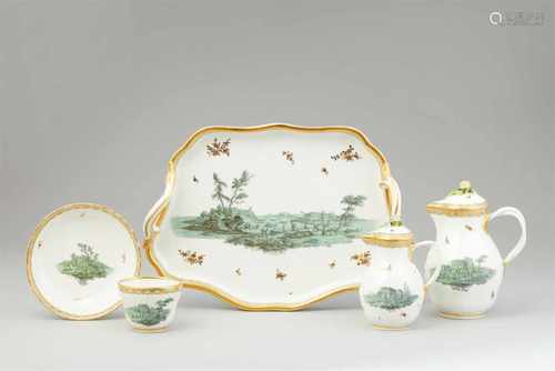 A Vienna porcelain dejeuner with architectural landscapes in green camaieumit