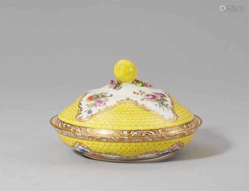 A Vienna porcelain dish and cover with yellow mosaic decorA vegetable or dessert dish with